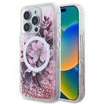 Apple iPhone 16 Pro Kılıf Guess Orjinal Lisanslı M-safe Şarj Özellikli Sıvılı Simli Çiçek Desenli Kapak
