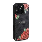 Apple iPhone 16 Pro Kılıf Guess Orjinal Lisanslı M-safe Şarj Özellikli Gül Baskılı 4G Desenli Yazı Logolu Kapak