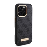 Apple iPhone 16 Pro Kılıf Guess Orjinal Lisanslı M-safe Şarj Özellikli 4G Desenli PU Metal Plaka Klasik Logolu Kapak