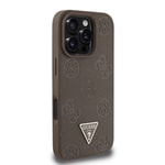 Apple iPhone 16 Pro Kılıf Guess Orjinal Lisanslı M-safe Şarj Özellikli Sıcak Baskılı Üçgen Logolu PU Deri Peony Kapak