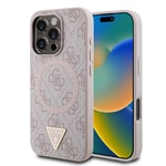 Apple iPhone 16 Pro Kılıf Guess Orjinal Lisanslı M-safe Şarj Özellikli PU Üçgen Logo 4G Desenli Kapak
