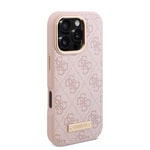 Apple iPhone 16 Pro Kılıf Guess Orjinal Lisanslı M-safe Şarj Özellikli 4G Desenli PU Metal Plaka Klasik Logolu Kapak