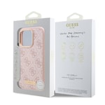 Apple iPhone 16 Pro Kılıf Guess Orjinal Lisanslı M-safe Şarj Özellikli 4G Desenli PU Metal Plaka Klasik Logolu Kapak