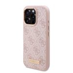 Apple iPhone 16 Pro Kılıf Guess Orjinal Lisanslı M-safe Şarj Özellikli 4G Desenli PU Metal Plaka Klasik Logolu Kapak