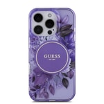 Apple iPhone 16 Pro Kılıf Guess Orjinal Lisanslı M-safe Şarj Özellikli IML Baskılı Çiçek İnci Bileklikli Kapak