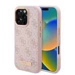Apple iPhone 16 Pro Kılıf Guess Orjinal Lisanslı M-safe Şarj Özellikli 4G Desenli PU Metal Plaka Klasik Logolu Kapak