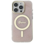 Apple iPhone 16 Pro Kılıf Guess Orjinal Lisanslı M-safe Şarj Özellikli Yazı Logolu 4G Desenli Kapak