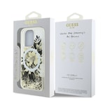 Apple iPhone 16 Pro Kılıf Guess Orjinal Lisanslı M-safe Şarj Özellikli Sıvılı Simli Çiçek Desenli Kapak