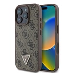 Apple iPhone 16 Pro Kılıf Guess Orjinal Lisanslı M-safe Şarj Özellikli PU Deri 4G Desenli Taşlı Üçgen Logolu Kapak
