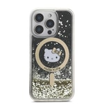 Apple iPhone 16 Pro Kılıf Hello Kitty Orjinal Lisanslı M-safe Şarj Özellikli IML Baskı Kitty Head Logolu Sıvılı Simli Altın Ateşi Kapak