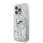 Apple iPhone 16 Pro Kılıf Karl Lagerfeld Orjinal Lisanslı M-safe Şarj Özellikli Sıvılı Simli KC Heads Kapak