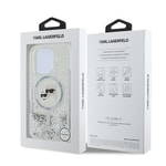 Apple iPhone 16 Pro Kılıf Karl Lagerfeld Orjinal Lisanslı M-safe Şarj Özellikli Sıvılı Simli KC Heads Kapak