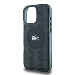 Apple iPhone 16 Pro Kılıf Lacoste Orjinal Lisanslı M-safe Şarj Özellikli IML Baskılı Gümüş Timsah Logolu Monogram Kapak