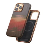 Apple iPhone 16 Pro Kılıf M-safe Şarj Özellikli Aramid Fiber Pitaka Military-Grade Sunset-Moonrise Serisi Sunset Kapak
