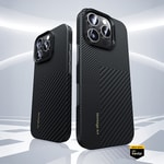 Apple iPhone 16 Pro Kılıf M-safe Şarj Özellikli Karbon Fiber Metal Kamera Çerçeveli Benks Montage ArmorAir Kevlar Kapak
