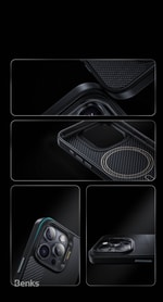 Apple iPhone 16 Pro Kılıf M-safe Şarj Özellikli Karbon Fiber Benks Montage Hybrid ArmorPro Kevlar Kapak
