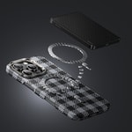 Apple iPhone 16 Pro Kılıf M-safe Şarj Özellikli Ekose Tasarımlı Benks ArmorVichy Kevlar Kapak