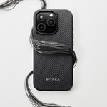 Apple iPhone 16 Pro Kılıf M-safe Şarj Özellikli Aramid Fiber Pitaka Military-Grade Classic Serisi New Logo Black-Grey Twill Kapak