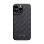 Apple iPhone 16 Pro Kılıf M-safe Şarj Özellikli Aramid Fiber Pitaka Military-Grade Classic Serisi Black-Grey Twill Kapak