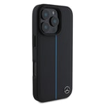 Apple iPhone 16 Pro Kılıf Mercedes Benz Orjinal Lisanslı M-safe Şarj Özellikli Metal Yıldız Logolu Mavi Çizgili Deri Kapak
