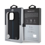 Apple iPhone 16 Pro Kılıf Mercedes Benz Orjinal Lisanslı M-safe Şarj Özellikli Metal Yıldız Logolu Mavi Çizgili Deri Kapak