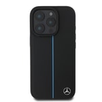 Apple iPhone 16 Pro Kılıf Mercedes Benz Orjinal Lisanslı M-safe Şarj Özellikli Metal Yıldız Logolu Mavi Çizgili Deri Kapak