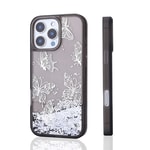Apple iPhone 16 Pro Kılıf Sıvılı Simli Kelebek Baskılı Şeffaf Arka Yüzey Zore Glis Silikon Kapak