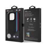Apple iPhone 16 Pro Max Kılıf BMW Orjinal Lisanslı M-safe Şarj Özellikli M Logolu Üç Çizgili Dikiş Detaylı Meshed Tricolor Stripes Kapak