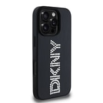 Apple iPhone 16 Pro Max Kılıf DKNY Orjinal Lisanslı Taşlı DKNY Yazılı Metalik Rhinestones PU Deri Kapak