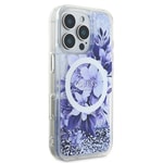 Apple iPhone 16 Pro Max Kılıf Guess Orjinal Lisanslı M-safe Şarj Özellikli Sıvılı Simli Çiçek Desenli Kapak
