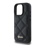 Apple iPhone 16 Pro Max Kılıf Guess Orjinal Lisanslı PU Deri Metal Yazı Logolu Kapitone Kapak