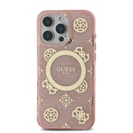 Apple iPhone 16 Pro Max Kılıf Guess Orjinal Lisanslı M-safe Şarj Özellikli IML Peony ve 4G Desenli Klasik Logolu Kapak