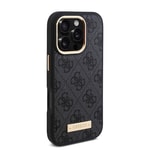 Apple iPhone 16 Pro Max Kılıf Guess Orjinal Lisanslı M-safe Şarj Özellikli 4G Desenli PU Metal Plaka Klasik Logolu Kapak