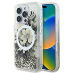 Apple iPhone 16 Pro Max Kılıf Guess Orjinal Lisanslı M-safe Şarj Özellikli Sıvılı Simli Çiçek Desenli Kapak