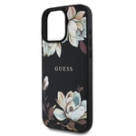 Apple iPhone 16 Pro Max Kılıf Guess Orjinal Lisanslı M-safe Şarj Özellikli Taneli Çiçek Tasarımlı Metal Yazı Logolu Kapak