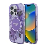 Apple iPhone 16 Pro Max Kılıf Guess Orjinal Lisanslı M-safe Şarj Özellikli IML Baskılı Çiçek İnci Bileklikli Kapak