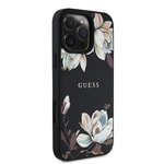 Apple iPhone 16 Pro Max Kılıf Guess Orjinal Lisanslı M-safe Şarj Özellikli Taneli Çiçek Tasarımlı Metal Yazı Logolu Kapak