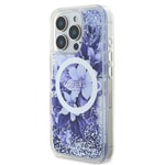 Apple iPhone 16 Pro Max Kılıf Guess Orjinal Lisanslı M-safe Şarj Özellikli Sıvılı Simli Çiçek Desenli Kapak