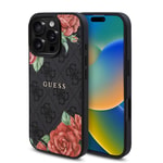 Apple iPhone 16 Pro Max Kılıf Guess Orjinal Lisanslı M-safe Şarj Özellikli Gül Baskılı 4G Desenli Yazı Logolu Kapak