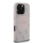 Apple iPhone 16 Pro Max Kılıf Guess Orjinal Lisanslı M-safe Şarj Özellikli Sıcak Baskılı Yazı Logolu Kamera Standlı PU Deri Peony Kapak