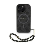 Apple iPhone 16 Pro Max Kılıf Guess Orjinal Lisanslı M-safe Şarj Özellikli PU Deri Bilek Askı İpli Yazı Logolu Kapak