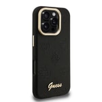 Apple iPhone 16 Pro Max Kılıf Guess Orjinal Lisanslı M-safe Şarj Özellikli Sıcak Baskılı Yazı Logolu Kamera Standlı PU Deri Peony Kapak