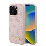Apple iPhone 16 Pro Max Kılıf Guess Orjinal Lisanslı M-safe Şarj Özellikli 4G Desenli PU Metal Plaka Klasik Logolu Kapak