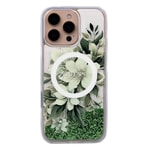 Apple iPhone 16 Pro Max Kılıf Guess Orjinal Lisanslı M-safe Şarj Özellikli Sıvılı Simli Çiçek Desenli Kapak