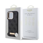 Apple iPhone 16 Pro Max Kılıf Guess Orjinal Lisanslı M-safe Şarj Özellikli 4G Desenli PU Metal Plaka Klasik Logolu Kapak