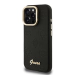 Apple iPhone 16 Pro Max Kılıf Guess Orjinal Lisanslı M-safe Şarj Özellikli Sıcak Baskılı Yazı Logolu Kamera Standlı PU Deri Peony Kapak