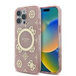 Apple iPhone 16 Pro Max Kılıf Guess Orjinal Lisanslı M-safe Şarj Özellikli IML Peony ve 4G Desenli Klasik Logolu Kapak