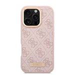 Apple iPhone 16 Pro Max Kılıf Guess Orjinal Lisanslı M-safe Şarj Özellikli 4G Desenli PU Metal Plaka Klasik Logolu Kapak