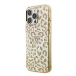 Apple iPhone 16 Pro Max Kılıf Guess Orjinal Lisanslı M-safe Şarj Özellikli Üçgen Logolu Simli Leopar Desenli Kapak