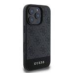 Apple iPhone 16 Pro Max Kılıf Guess Orjinal Lisanslı M-safe Şarj Özellikli PU Deri Şerit Logo Dizaynlı Kapak